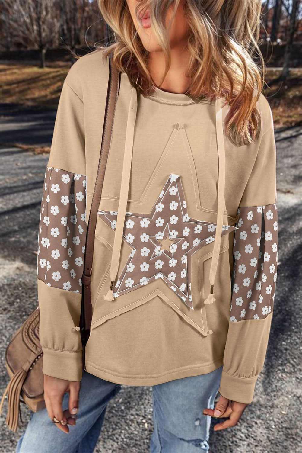Apricot floral star patch hoodie - Love Salve